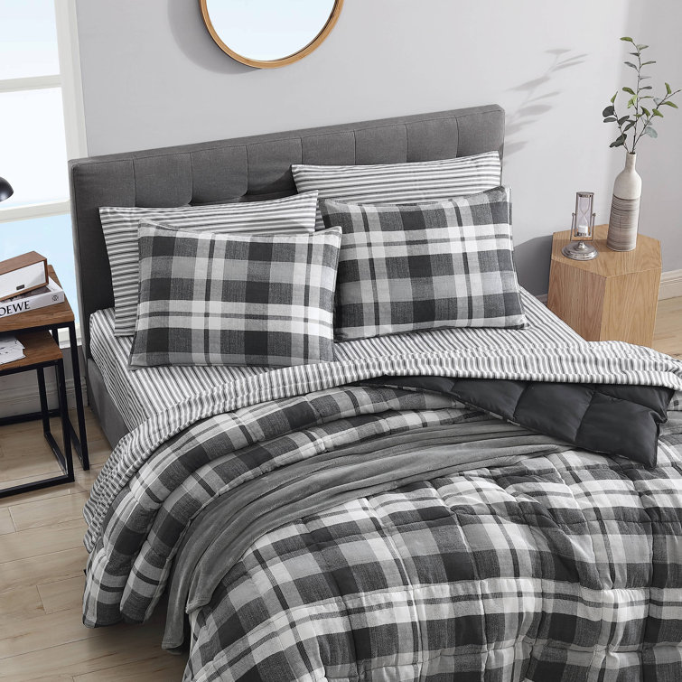 Nautica Crossview Plaid Microsuede Charcoal Comforter Set, Queen